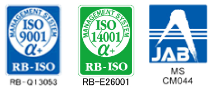 認証マーク：ISO9001／認証マーク：ISO14001／認証マーク：JAB